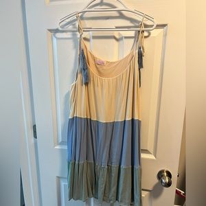 Pink Lily Morning Aura Colorblock Blue/Sage Tie Strap Dress - XL